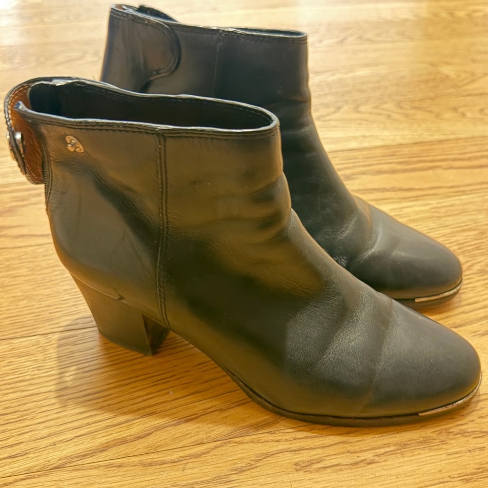 Coach Black Leather Ankle Booties with Low Block Heel